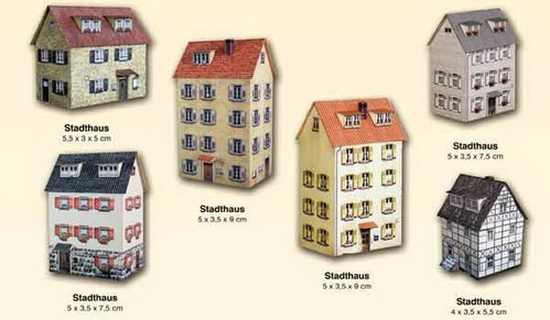 Heki 11003  6 домов (картон)  N ― Zugmodell -- Модели железных дорог ведущих фирм: Piko, Roco, Noch, Vollmer, Faller, Auhagen, Trix, Tillig, Busch